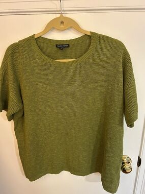 Eileen Fisher Olive Green Short-Sleeve Knit Top